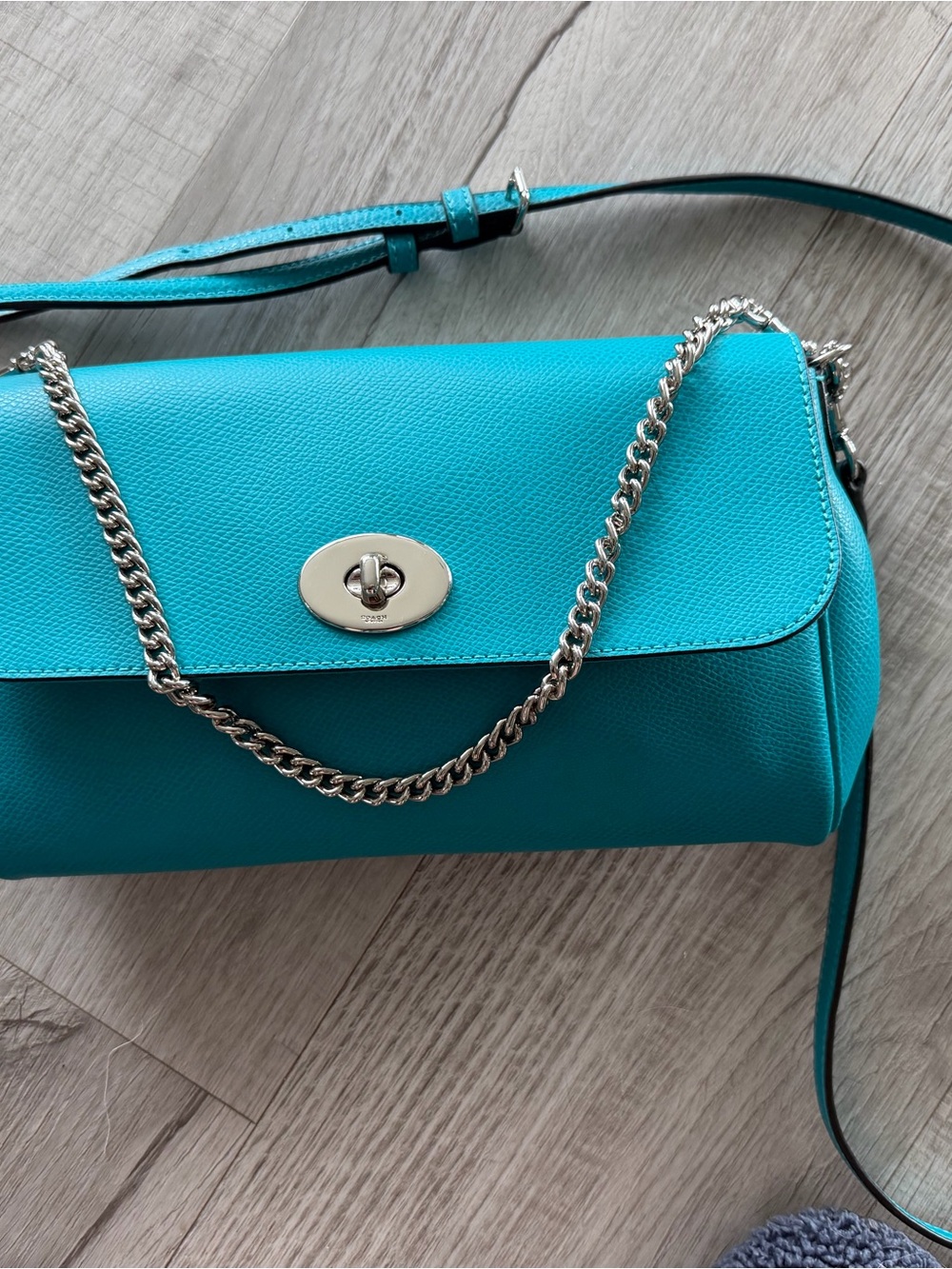 Coach Ruby Turquoise Leather Shoulder Bag with Chain Strap  NWOT
